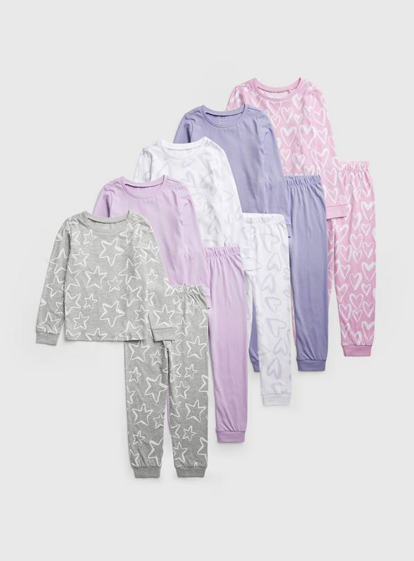 Pastel Heart & Star Pyjama 5 Pack 9-10 years